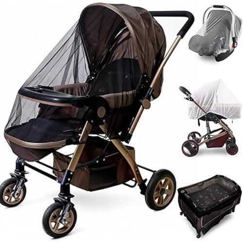 Durable Baby Stroller Mosquito Net (2 Pack) - Universal Elastic Edge Mesh Cover for Bassinets, Cradles, Playards, Car Seats & Mini Cribs | Breathable Travel Essential Newborn Protection (Black+White)