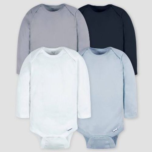 Gerber Baby 4pk Long Sleeve Onesies - Dark Blue Newborn: Cotton Knit Pullover Bodysuits