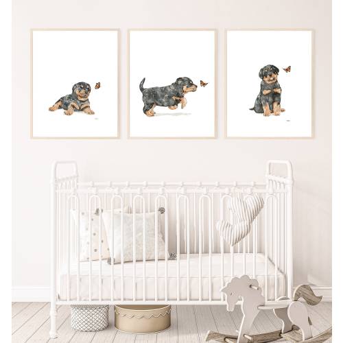 Watercolor Rottweiler Puppy Print, Whimsical Nursery Decor (Digital Download)