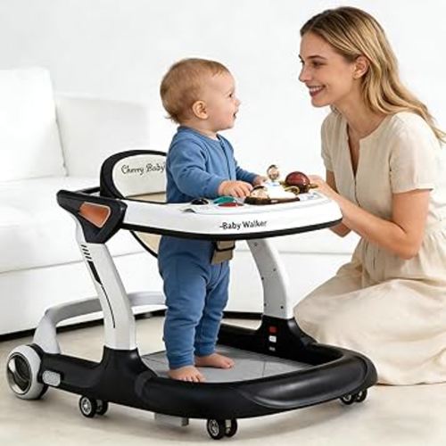 Baby Walker with Wheels Music and Lights with 9 Adjustable Heights Anti-Fall Baby Walker and Bouncer Combo for Boys Girls Babies 6-18 Months