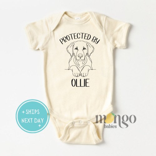 Custom Baby Onesies® Brand Protected By Custom Dog Name Custom Name Gift for Newborn Gift for Pet Lover Dogs Baby Gift for Kid Tee Cat Baby