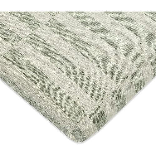 Babyletto 100% Organic Cotton All-Stages® Midi Crib Sheet, GOTS-Certified, Fitted 360°, Muslin - Moss Green Offset Stripe