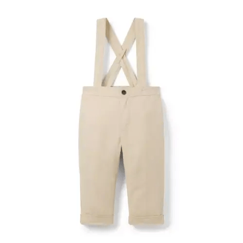 Baby Classic Khaki Baby Linen-Cotton Suspender Pant by Janie and Jack