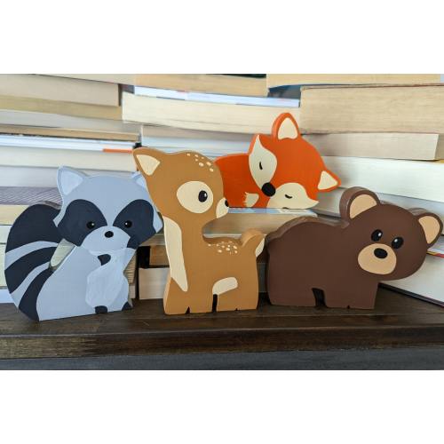 Woodland Shapes / Kids' Room Decor / Woodland themed bedroom / Nursery / Boy Girl Bookshelf Decorations / Bear Fox Raccoon Deer / Forest