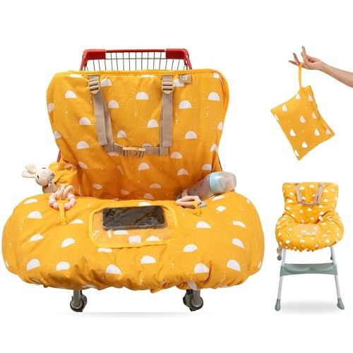Shopping Cart Cover for Baby Girl & Boy | Water Resistant High Chair Cover w/Phone Pouch & Pocket | Gender Neutral Cart Cover for Babies | Padded Grocery Cart Cover for Baby | (Yellow)