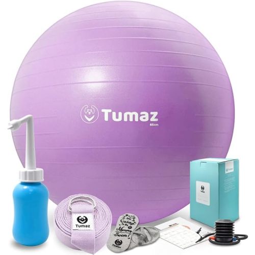 Tumaz Birth Ball - Birthing Ball for Pregnancy & Labor - Including Birthing Ball/Peri Bottle/Yoga Strap/Non-Slip Socks - Pregnancy Ball for Exercises Set with Quick Foot Pump & Instruction Poster