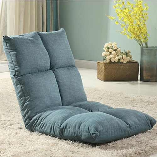 Modern Simplicity Fabric & Cotton Metal Rectangular Checkered Adjustable Backrest Lazy Chair Tatami For Living Room, Bedroom & Bay Window