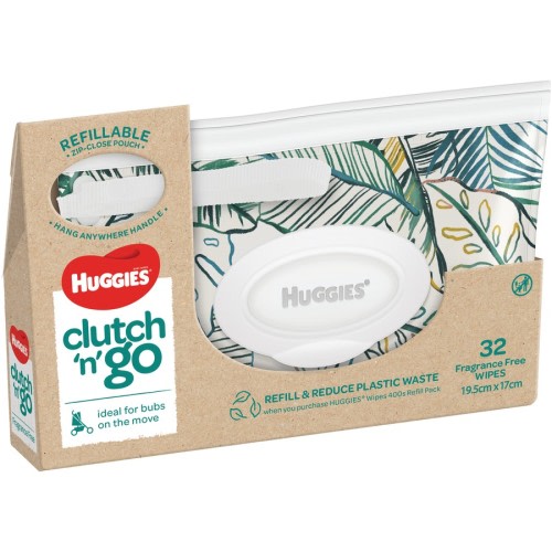 Huggies Baby Wipes Refillable Clutch N' Go 32 Wipes