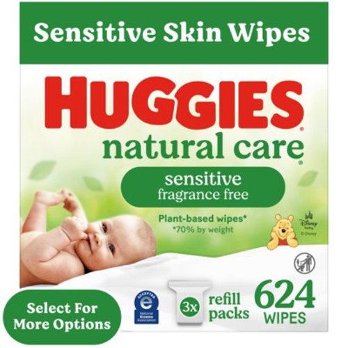 Huggies Natural Care Sensitive Baby Wipes, Hypoallergenic, Dermatologist Tested, 3 Refills, 624 Ct