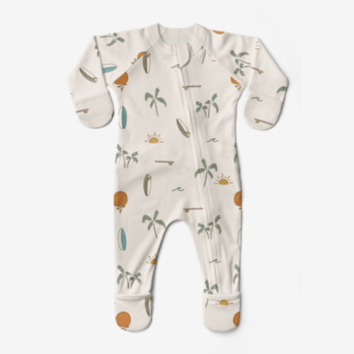 Goumi Kids Grow With You Footie- Snug Fit - Surf's Up, 0-3 M