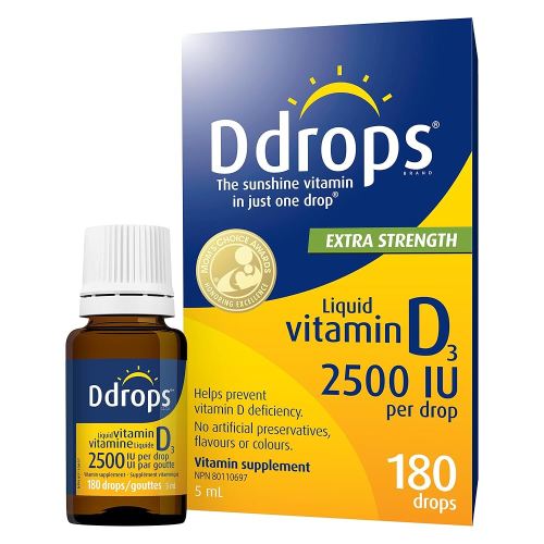 Ddrops Adults 2500IU Liquid Vitamin D3 Drops, 180 drops. Extra Strength. No Large Capsules, No Preservatives, Non-GMO, Allergy-friendly