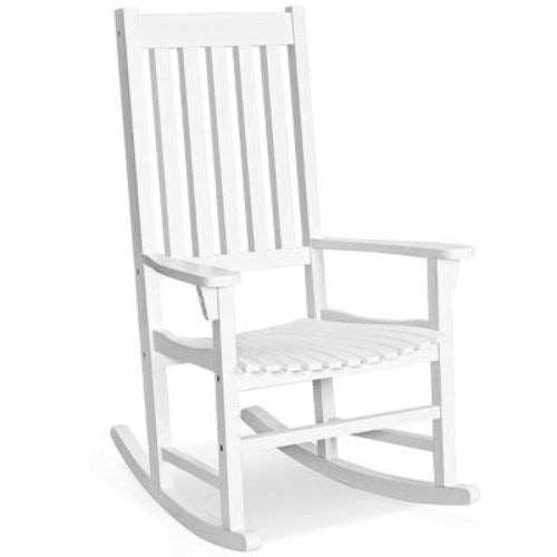 Costway Wooden Rocking Chair Porch Rocker High Back Garden Seat For Indoor Outdoor White