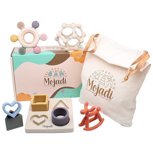 Montessori Baby Teething Toys Set - Food-Grade Silicone, BPA-Free, Teethers for Babies 0-6, 6-12 Months, Infant Teething Relief, Baby Puzzle, Baby Shower Gifts, Infant Sensory Toys