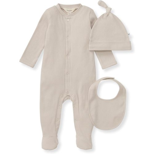 Burt's Bees Baby Unisex Baby Jumpsuit Set, 100% Organic Cotton 3-Piece Gift Outfit Coverall with Matching Hat and Bib