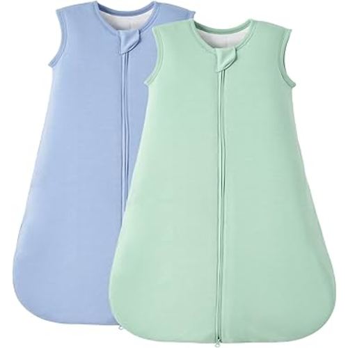 Duomiaomiao Rayon Made from Bamboo Baby Sleep Sack 1.0 TOG, 2 Pack of Buttery Soft Wearable blanket Baby, Baby Sleeping bag for Unisex Baby