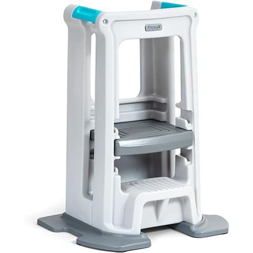 Simplay3 Toddler Tower Montessori Standing Kitchen Step Stool with Sturdy Stabilizing Base and Adjustable Platform, 20.5" D x 26" W x 34.5" H, Ages 18 Months to 5 Years, White