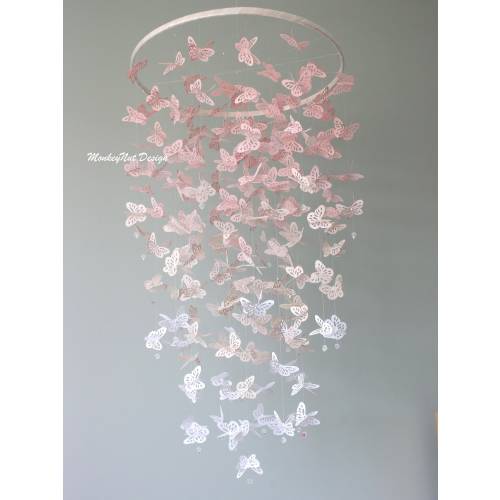Butterfly Mobile:Pink/Blush/Champagne/Taupe/White/Baby shower/Nursery Mobile/Baby Girl Mobile/Girl bedroom Mobile/Nursery Decor/Gift/Custom.