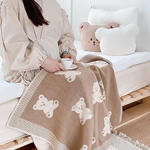 Yuehuam Baby Blanket Knitted Bear Soft Cotton Blanket for Infants Toddler Boys and Girls Size 33 x 43 inches, Small Bear