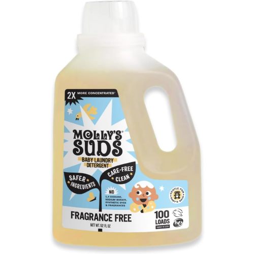 Molly's Suds Baby Liquid Laundry Detergent | Removes Formula, Poop & Spit-Up Stains | Extra Gentle for Infants, Babies, Toddlers (Fragrance Free, 100 Loads)