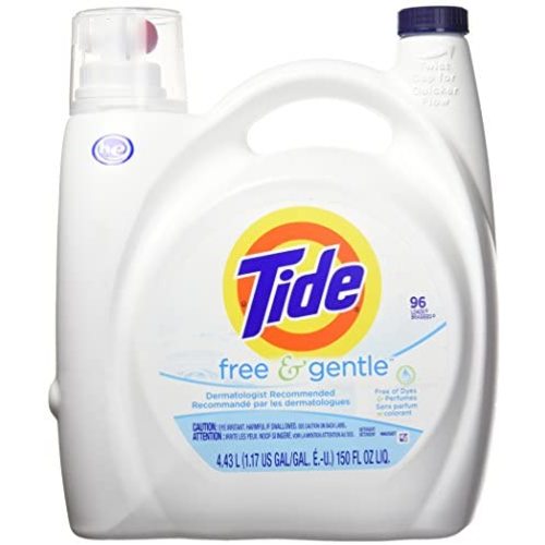 Tide Free & Gentle HE Liquid Laundry Detergent, Unscented (96 Loads), 150 Fl Oz
