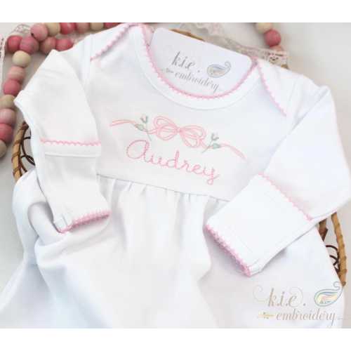 Picot Trimmed Monogrammed Baby Gown / Embroidered / Baby Coming Home / Baby Shower Gift / Newborn / Infant / Personalized