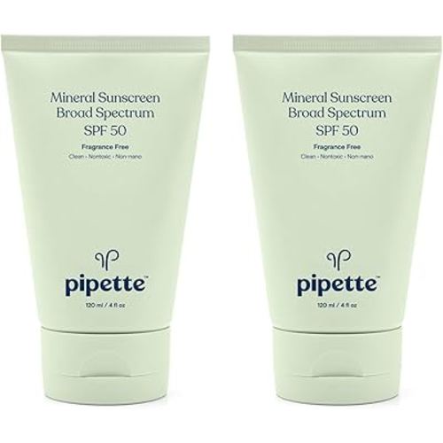 Pipette Mineral Sunscreen - SPF 50 Broad Spectrum Baby Sunblock with Non-Nano Zinc, UVB/UVA Non-Toxic Sun Protection for Kids & Sensitive Skin, 4fl oz (2 pack)