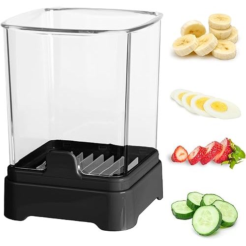 Fruit Slicer Cup - Strawberry, Banana, Grape Cutter, Egg Slicer for Hard Boiled Eggs - Detachable Fruit Slicer with Push Plate - Rapid & Safe Slicing Kitchen Gadgets for Easy Food Prep (Black)