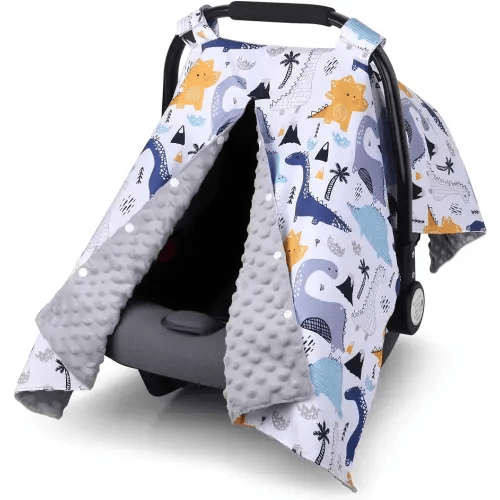 Rquite Baby Car Seat Cover, Carseat Covers Baby Boy, Minky Infant Car Seat Cover Winter, Peekaboo Opening Car Seat Canopy, Multi-use Baby Carrier, Stroller, Nursing Cover, Minky Blanket, Dinosaur