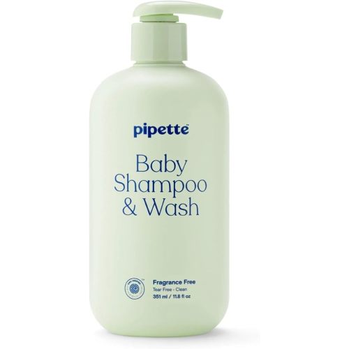 Pipette Baby Shampoo and Body Wash - Fragrance Free, Tear-Free Bath Time, Hypoallergenic, Moisturizing Plant-Derived Squalane, New Formula, 11.8 fl oz