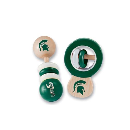 GREEN Wood Michigan State Spartans Baby Rattle - 17810235
