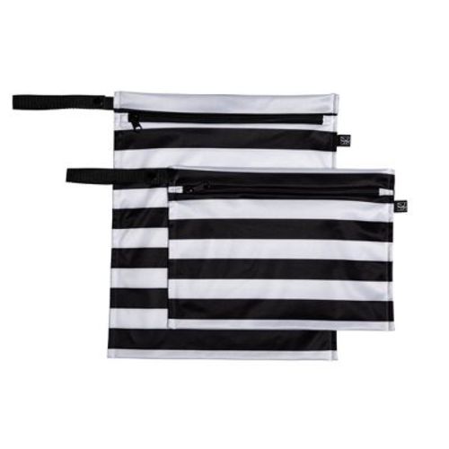 J.L. Childress Wet-to-Go Portable Wet and Dry Bags, 2 Pack, Black / White Stripes