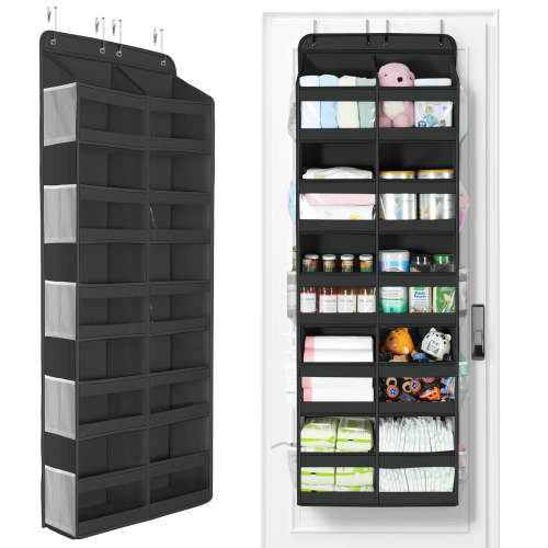 Delamu Over the Door Organizer 5 Tiers, Extra Large Behind Door Storage of 10 Compartments, Over the Door Storage, Door Hanging Organizer for Closet, Diaper Organizer, Toy Storage, Black