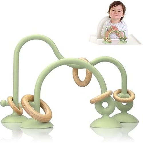 Baby Teething Toy, High Chair Suction Cup Toys for Infant Toddlers 0-6M, Food Grade Silicone Teether, Educational Parent-Child Baby Toys, Montessori Sensory Toy for Babies 6-12Months (Green)
