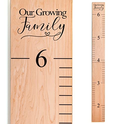 Headwaters Studio Wooden Growth Chart – Kids Height Chart, Wall Measurement for Kids, Height Chart for Wall, Growth Ruler for Children – Our Growing Family, Natural (63"x6.7")