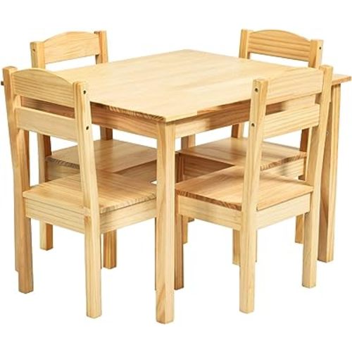 Costzon Kids Table and Chair Set, 5 Piece Wood Activity Table & Chairs for Children Arts, Crafts, Homework, Snack Time, Preschool Furniture, Gift for Boys Girls, Toddler Table and Chair Set (Natural)