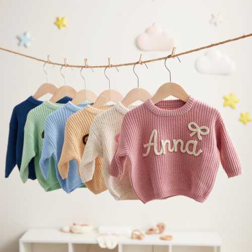 Custom Baby Sweater Embroidered, Knit Sweater Toddler, Family Photo Personalized Clothes, Baby Shower Gifts, Newborn and 1st Birthday Gift