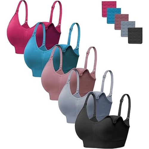 HBselect Women Maternity Bras 5 Pack Nursing Bras for Breastfeeding Seamless Pregnancy Sleep Bralette with Extra Extenders