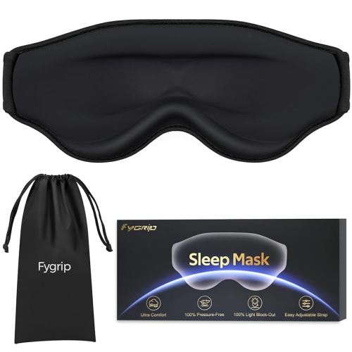 3D Cooling Eye Mask Sleep Mask for Men & Women, 100% Pressure-Free & Light Block-Out Eye Mask for Sleep with Easy Adjustable Strap, Night Eye Cover for Travel, Black