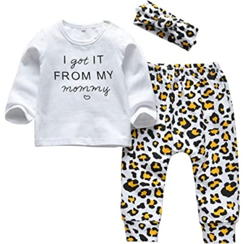 KuKitty 3Pcs Baby Girl Outfits Set Long Sleeve T-Shirt Tops Flowers Pants with Headband