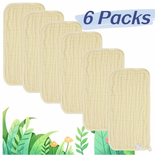Three Mushroom Muslin Burp Cloths Reusable 100% Cotton Baby Bib, Yellow, L, 20'' x 10'', 6 Pieces