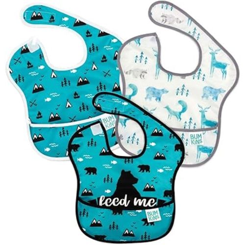 Bumkins Bibs for Girl or Boy, SuperBib Baby and Toddler for 6-24 Months, Essential Must Have for Eating, Feeding, Baby Led Weaning Supplies, Mess Saving Catch Food, 3-pk Outdoors and Wildlife