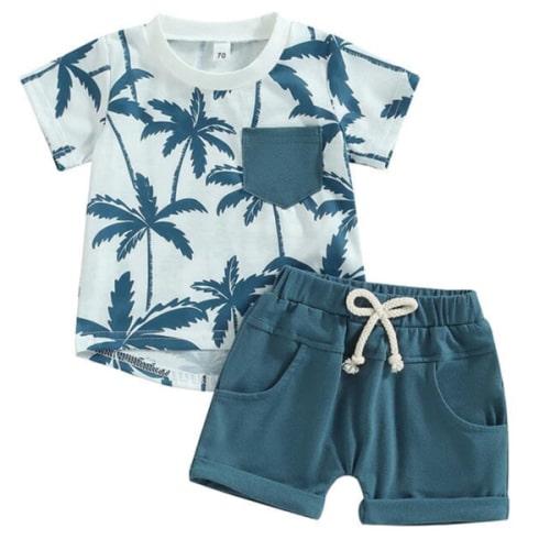 12-18m Little Boy Palm Trees Blue Shorts 2-Piece Outfit Set – The Trendy Toddlers