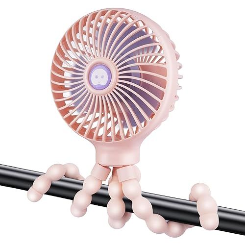 Portable Stroller Fan, With Flexible Tripod and 3 Speeds Clip On Car Seat Fan Mini Small Personal Handheld Battery Powered USB Fan, for Pram Crib Bike Treadmill Camping and Student Bed Desk