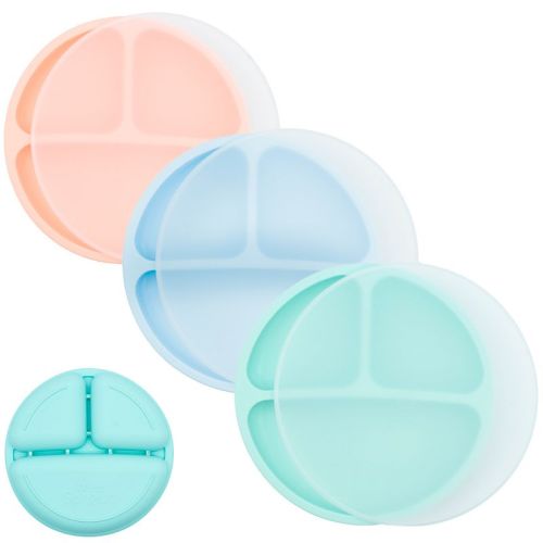 Weesprout Silicone Plates With Lids For Babies & Toddlers, 3-pack