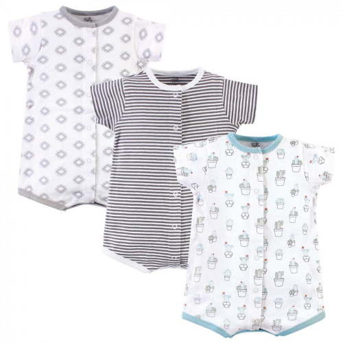 Touched by Nature Baby Boy Organic Cotton Rompers 3pk, Cactus, 0-3 Months