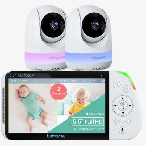 Babysense Max View: Video Baby Monitor with 2 Cameras, Split Screen, Non Wifi, Night Light & Sound Machine