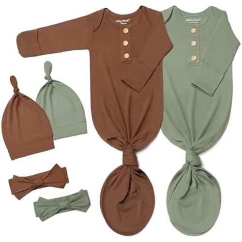 Baby Noah Newborn Knotted Gown Set with Hat and Headband - Buttery Soft Tie Bottom Gown for Baby's Sweet Dreams (2 Packs)