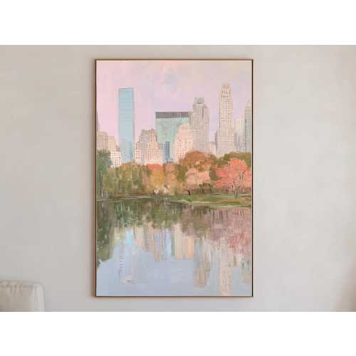 Central Park Print New York Painting Travel Gift Preppy NYC Poster Pink City Sunrise Digital Download Pastel Cityscape Printable Wall Art