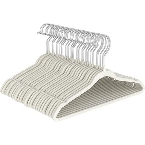 Baby Hangers Velvet,50 Pack Durable Baby Hangers for Closet, Perfect Infant & Toddler Clothes Non Slip for Everyday Use - Rice White