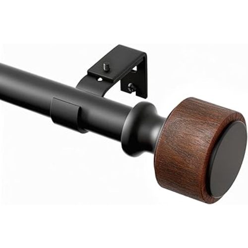 Wood Curtain Rods for Windows 48 to 84 Inch, 1” Diameter Drapery Rods with Imitation Wood Grain Finials, Adjustable Heavy Duty Curtain Rod Set, Indoor/Outdoor Modern Curtains Rods, 36-88”